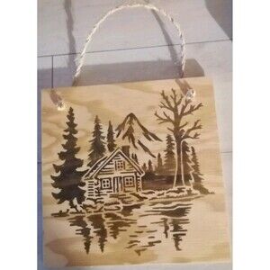 Handmade Cabin In Woods Home Decor Wood Burnished 12 X 12" Plaque Wall Art